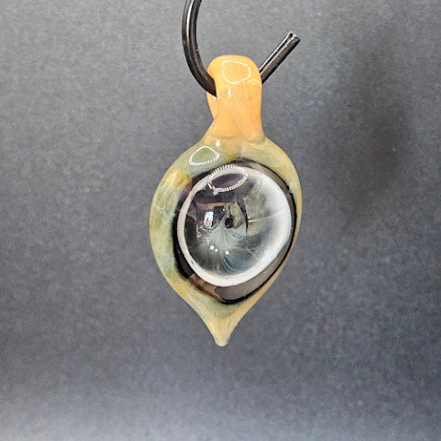 The Aureate Eye of Stillfire — Wrapped Floating Disc Pendant (Gold/Silver Fumed, 2025)