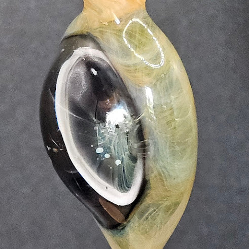 The Aureate Eye of Stillfire — Wrapped Floating Disc Pendant (Gold/Silver Fumed, 2025)