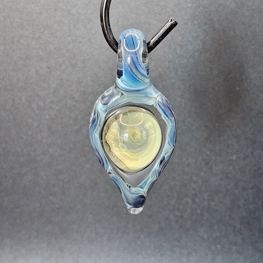 The Gilded Pinwheel of Solara — Lensed Floating Disc Pendant (Gold/Silver Fumed, Pinwheel Wrap)